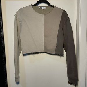 ❣︎ Color-block Cropped Distressed Crewneck ❣︎